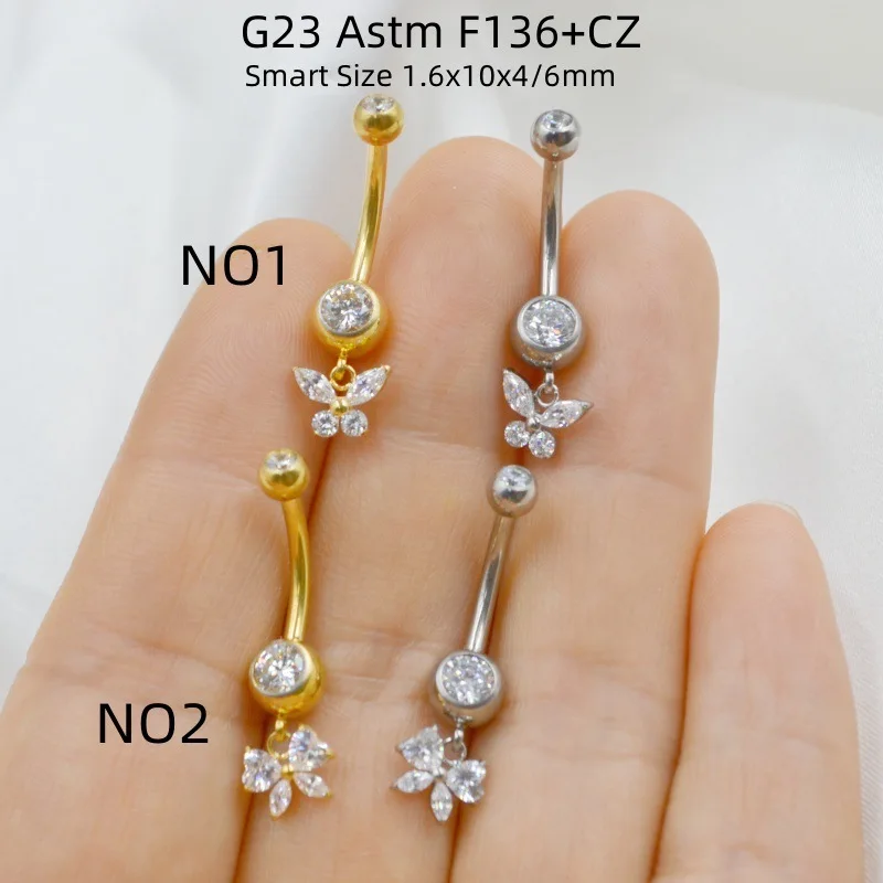 

10PCS Body Jewelry-G23 Titanium Astm F136 CZ Navel Belly Button Body Piercing 14G Navel Curve Barbells Belly Rings New