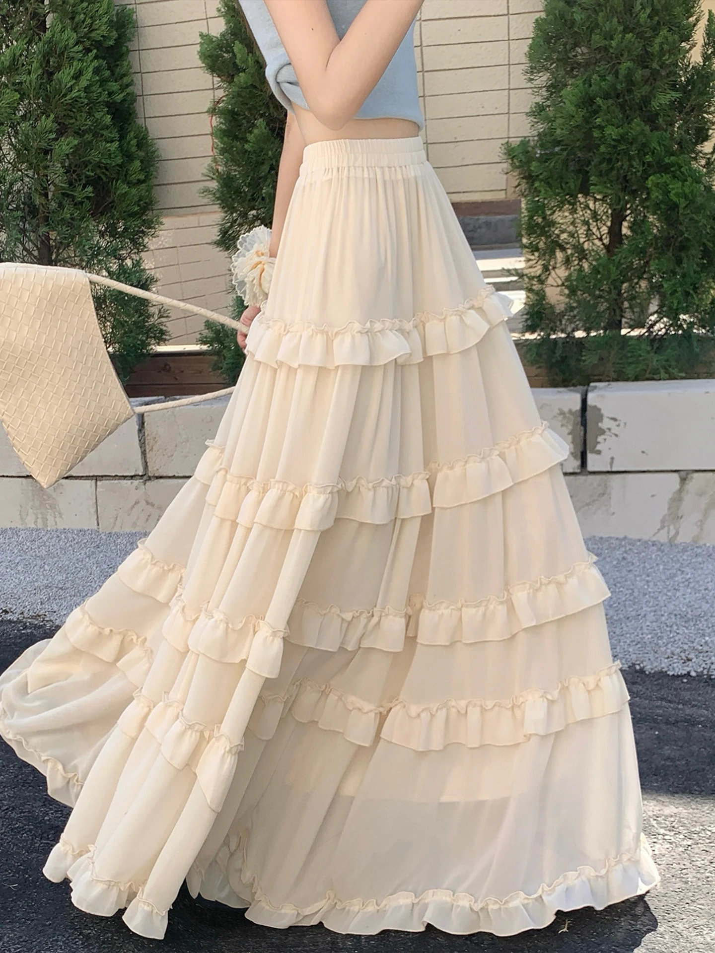 

Белая шифоновая юбка-миди с завышенной талией, А-силуэт, весна-лето 2026, новый стиль, женская полудлинная юбка в корейском стиле