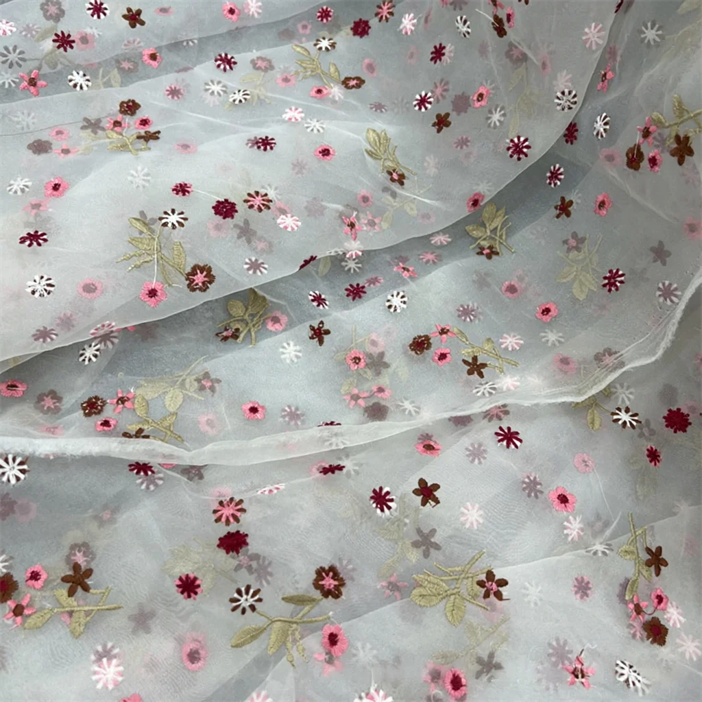 2Yds 150cm Wide Soft Mesh Embroidery Lace Organza Fabric Small Floral DIY Lace Cloth for Princess Dress & Garment Making F043