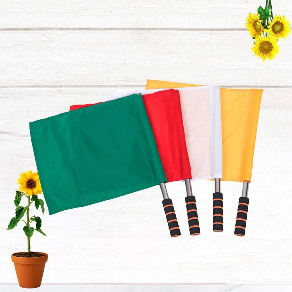 AB09-4Pcs Sports Referee Flag Track And Field Sports Training Flag Linesman Signal Flags Solid Flag With Stainless Steel