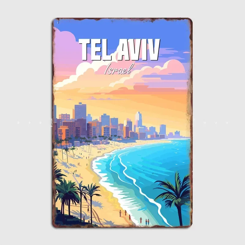 

Тел-Авив Израиль, город, путешествие, живописная местность, постер, металлические таблички, жестяная вывеска, домашний декор, украшение комнаты, декор для кухни, стены