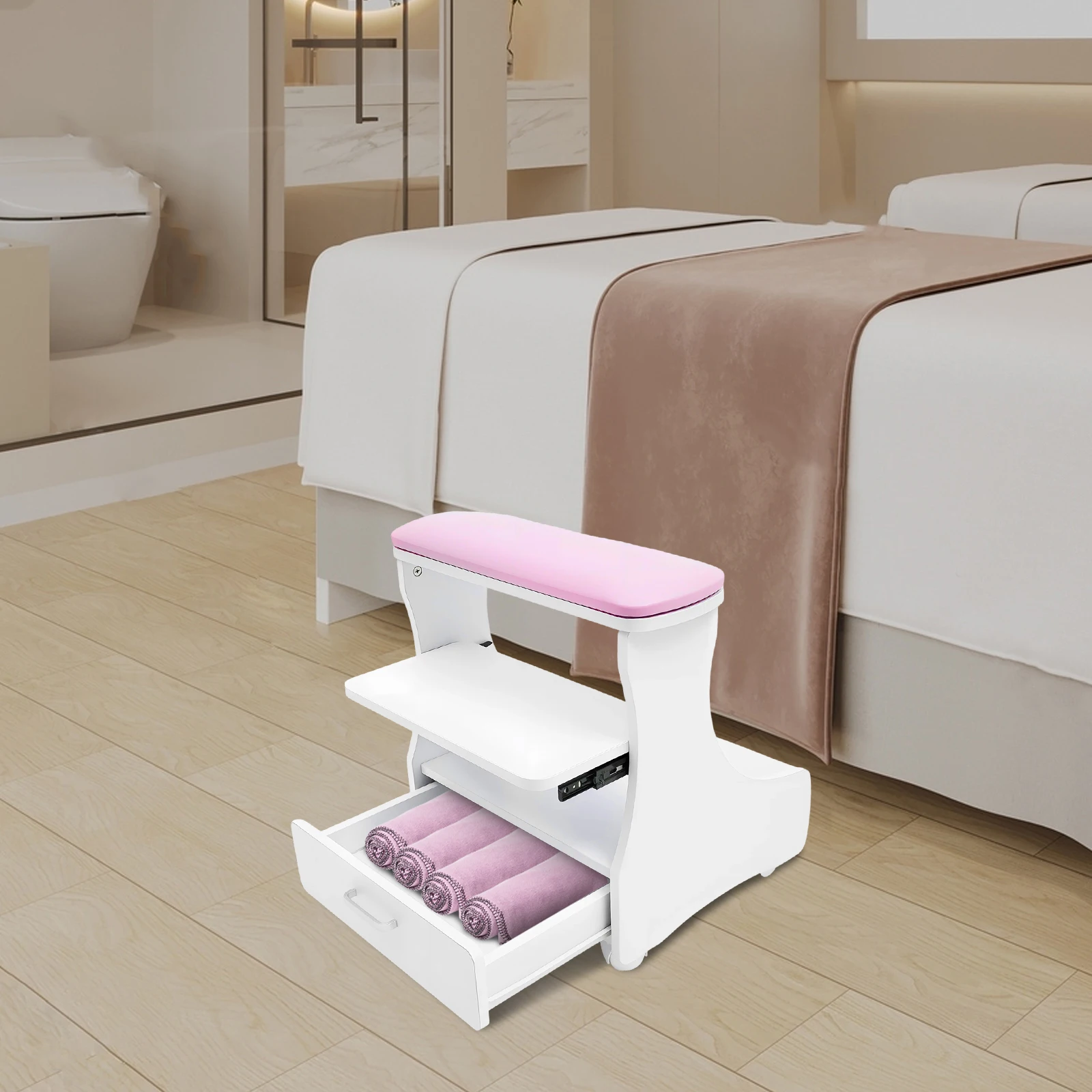 Foot Rest Pedicure Manicure Funiture Salon Nail Foot Trolley Cart Manicure Pedicure Cart Footbath Stool with Wheels