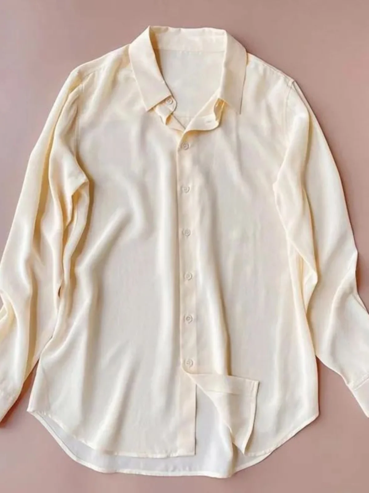 

Loose Fit Long Sve irt Women's Thin Pure Color Top Ele Autumn Clothing Casual Versatile Lightweight irt