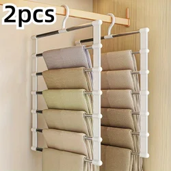 A Foldable Stainless Steel Pants Hanger - Space-Saving Jeans and Pants Organizing Box,For Closet(2 Set)
