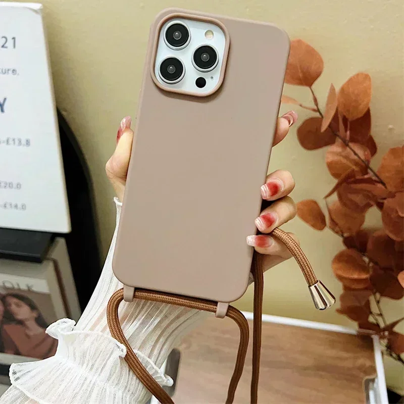 

Силиконовый чехол для телефона с ремешком через плечо для iPhone 16, 15, 14, 13, 12, Mini 11 Pro Max Plus, мягкая задняя крышка из ТПУ ярких цветов