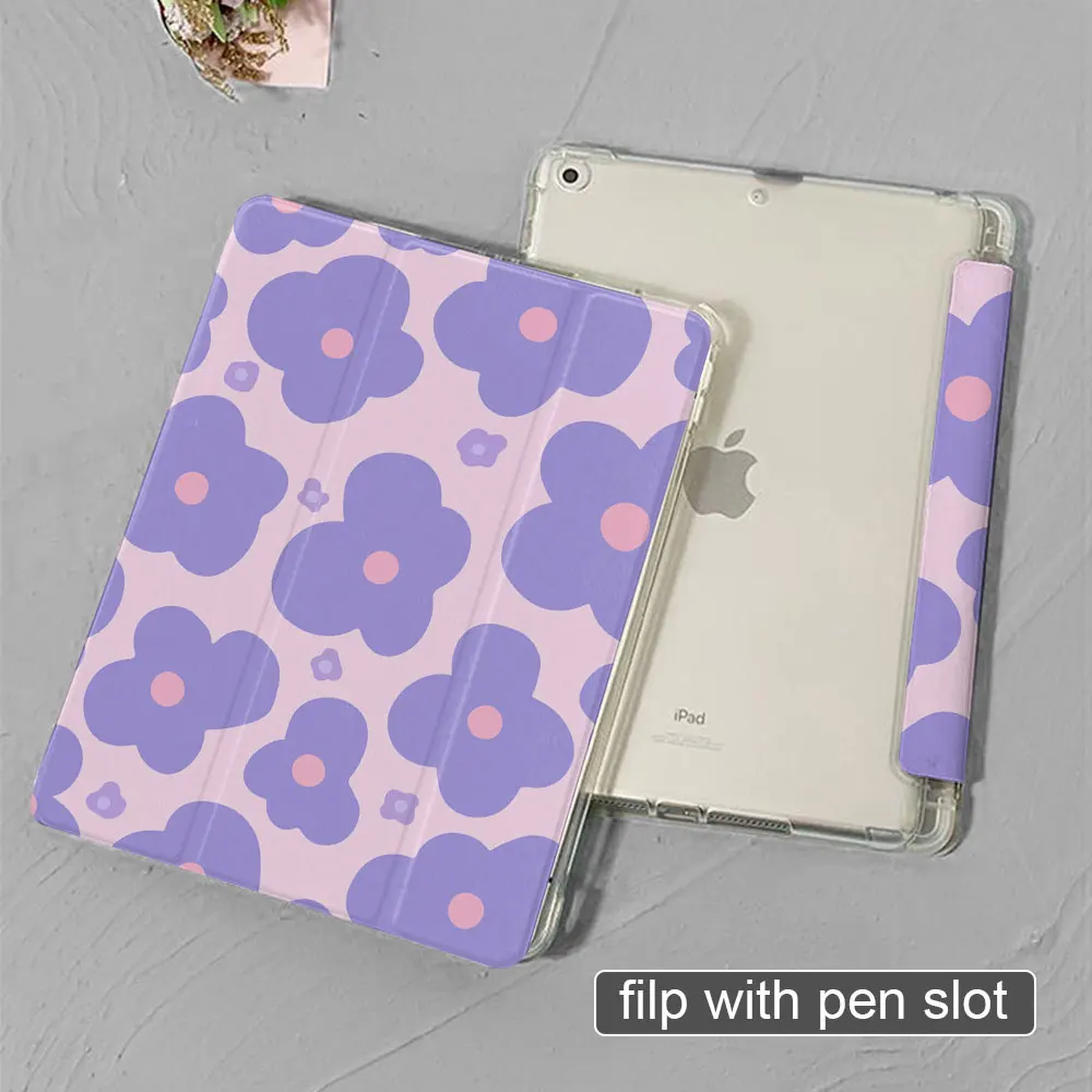 Flower print iPad Case mini 5th Generation inch clamshell anti-fall flat case 2022Pro11 Sleep Wake silicone soft case