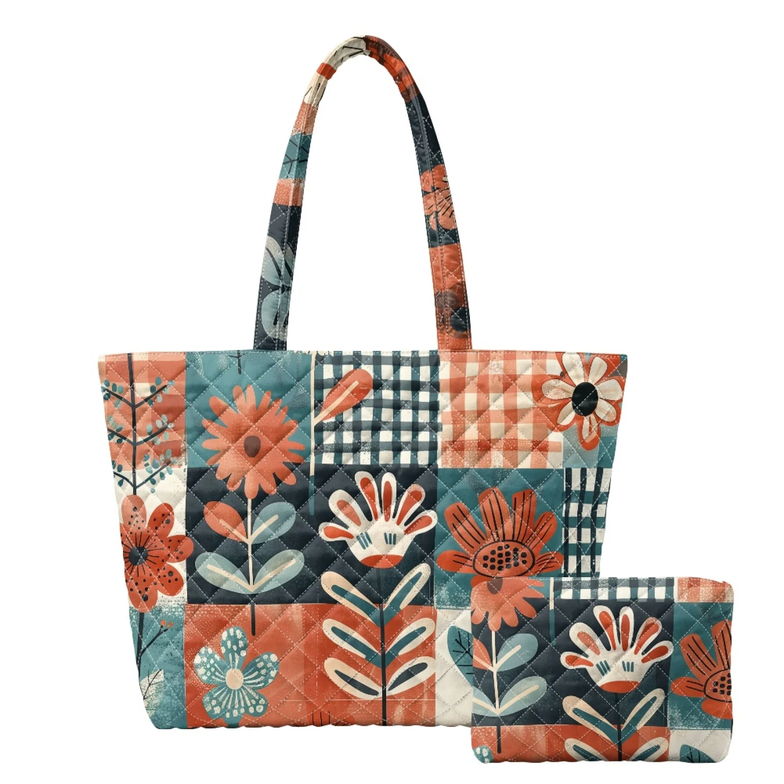 Coloranimal Set of 2 Quilted Tote Bags with Banana Print, Matching Handbag and Cosmetic Bag for Womens Daily Work and Dating