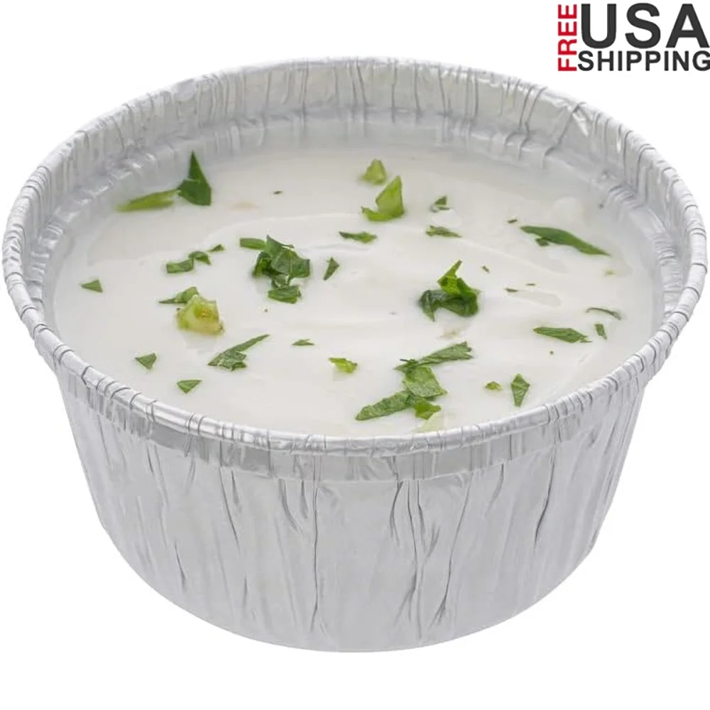 

100 Disposable Aluminum Ramekins 4oz Oven-Ready Foil Cups Stackable Freezable Bake Serve Desserts Ideal Parties
