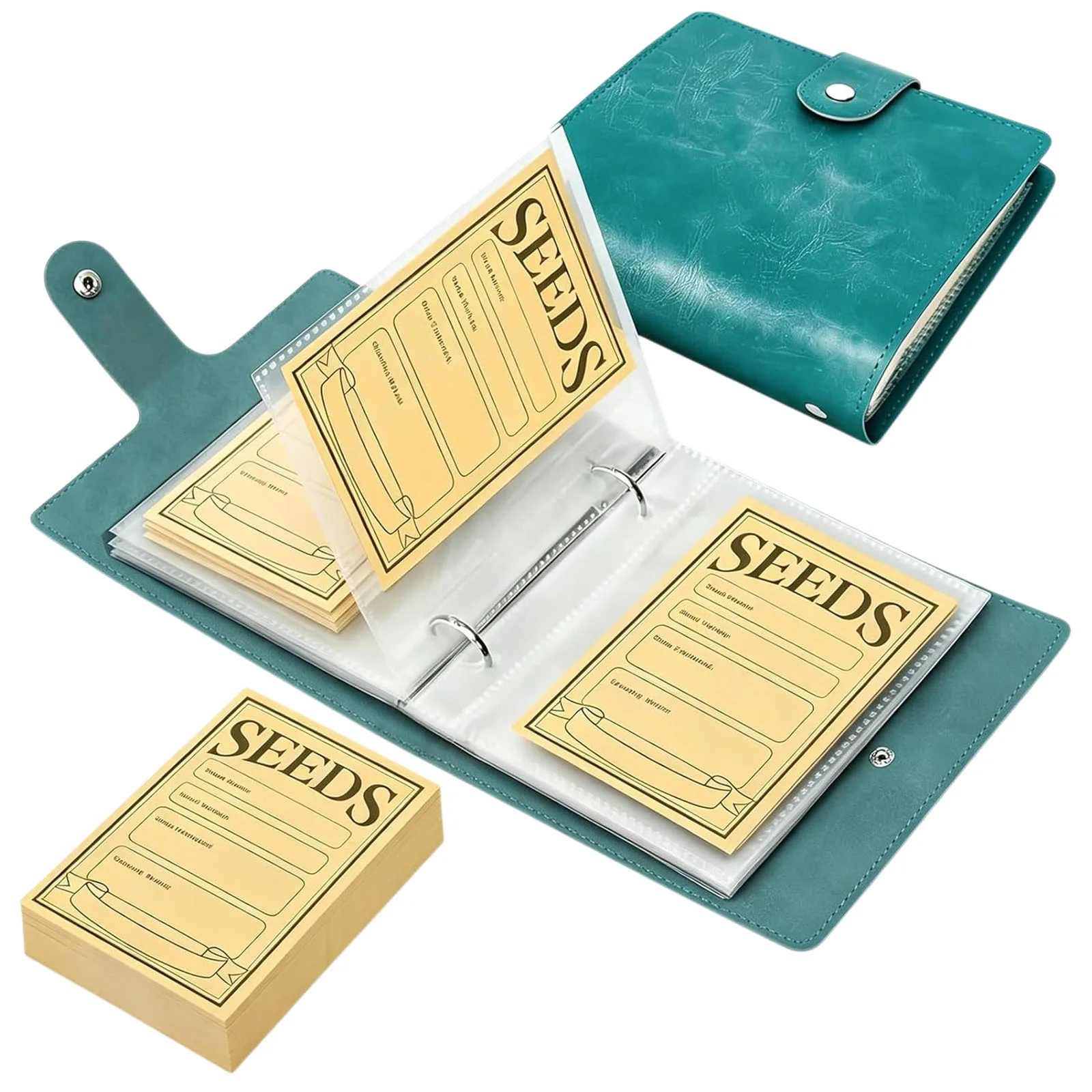 Dual-Ring Seed Binder with 50 Kraft Paper Resealable Envelopes PU Leather Compact Seed Organizer