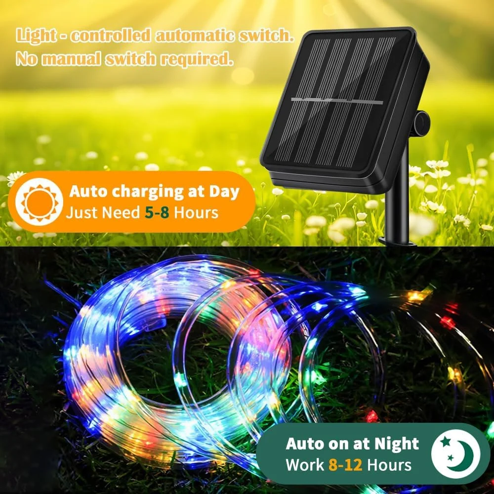 أضواء حبل الشمسية IP65 LED سلسلة الجنية أنبوب أضواء للحزب حديقة ساحة المنزل الزفاف عيد الميلاد هالوين عطلة شجرة تزيين