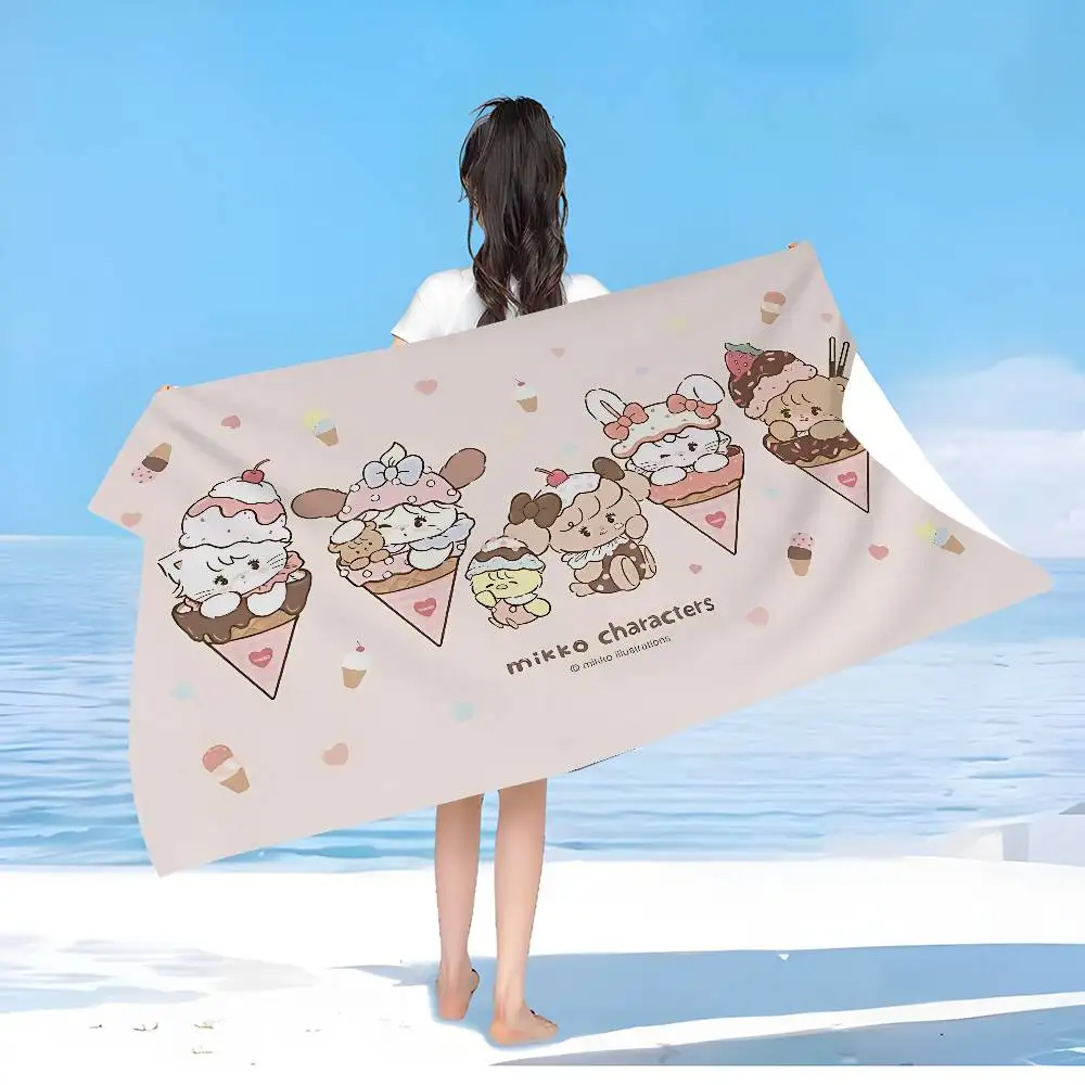 kawaii Cat Mikko artwork I-Illustrations Big Microfiber Beach Towels Quick Dry Towel Sand Pool Towel for Travel Swim Pool Yoga