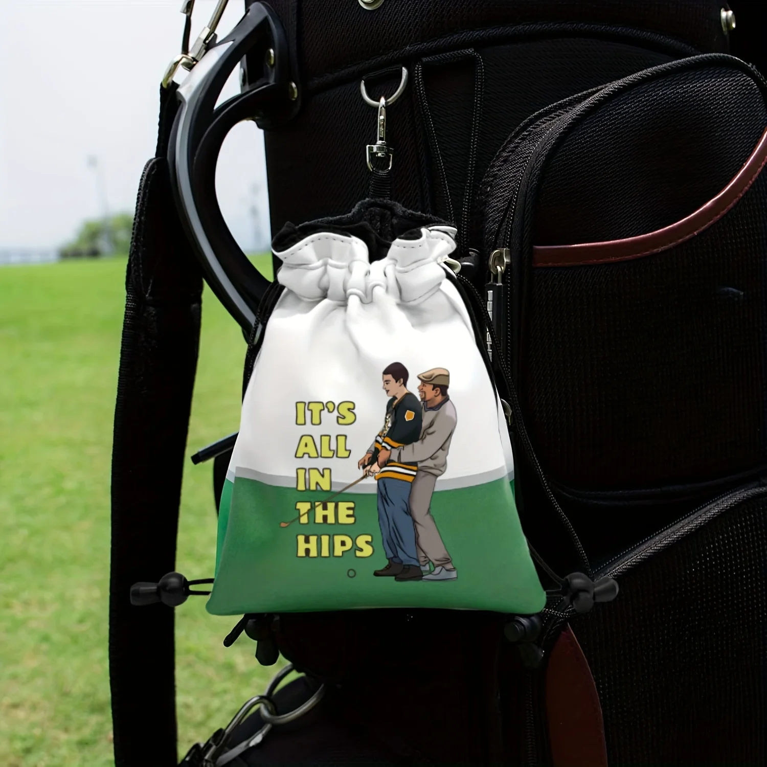 Funny Golf Valuables Pouch, PU Leather Golf Tee Pouch with Drawstring Closure Golf Ball Handbag Portable Ball Pouch