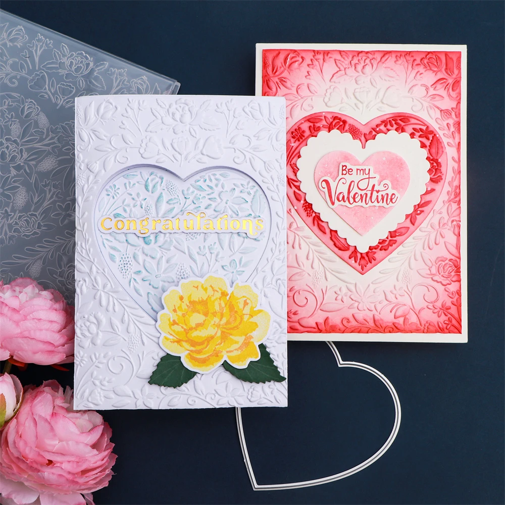 Love Heart W3D Embossing Folder and Dies Set Plastic Stencil for DIY Paper Card Background Adding Texture Scrapbooking Craft