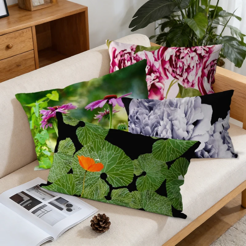 Floral Print Rectangular Pillow Covers Suitable For Sofa Bedroom Car Pillow Cover Cushion Rectangular Back Cushion
