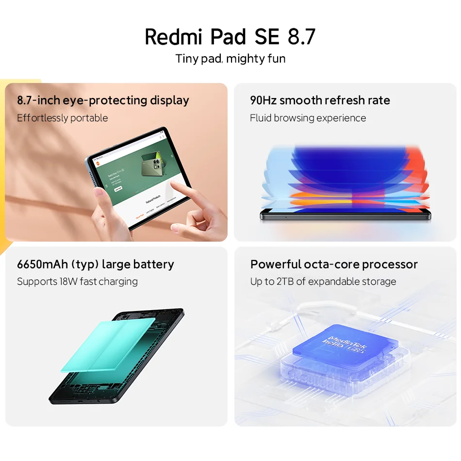 Global Version Xiaomi Redmi Pad SE 8.7 LCD MediaTek Helio G85 Dual Speakers Dolby Atmos 8MP Camera 6650mAh Android U Mi Tablet