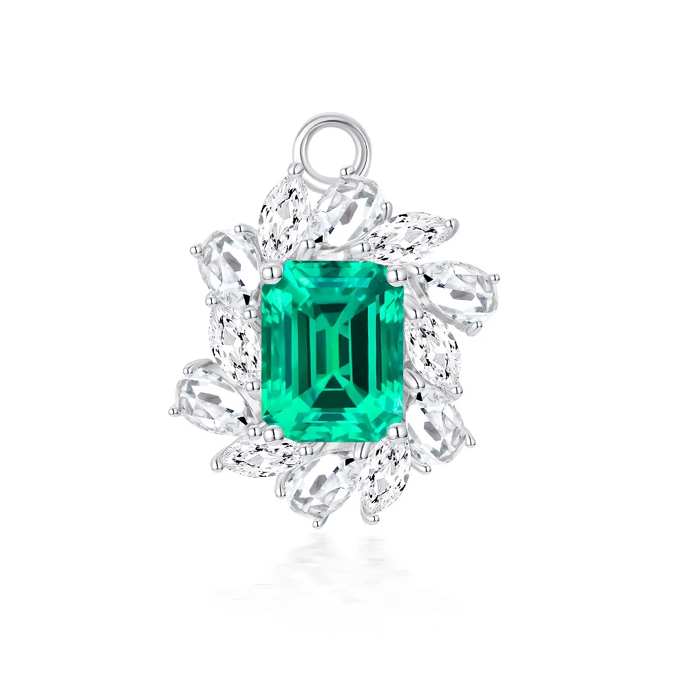 2023 New S925 Silver Rectangle Car Flat 7 * 9 Cultivated Emerald 3 Carat Vintage Pendant Accessory Necklace 60cm