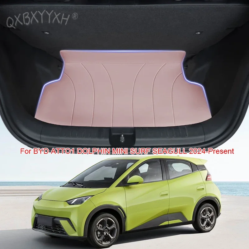 Car Trunk Main Cargo Liner Nappa Leather Mat Waterproof For BYD ATTO1 Dolphin Mini Surf Seagull 2024 2027 Auto Anti-Scratch Pad