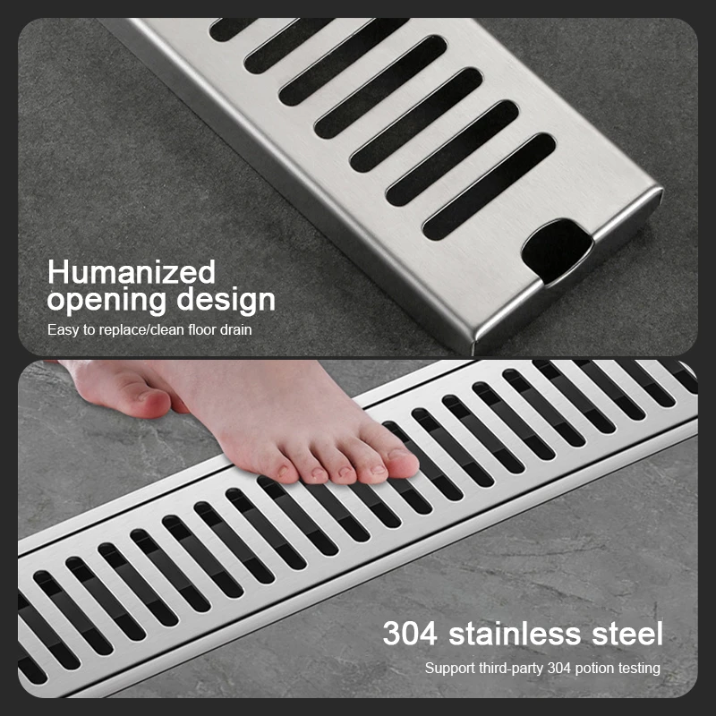 Stainless Steel Floor Drain Cover Rectangle Long Strip Cover Filter Bathroom Balcony Pool Floor Drain Cover Drain Hair Catcher