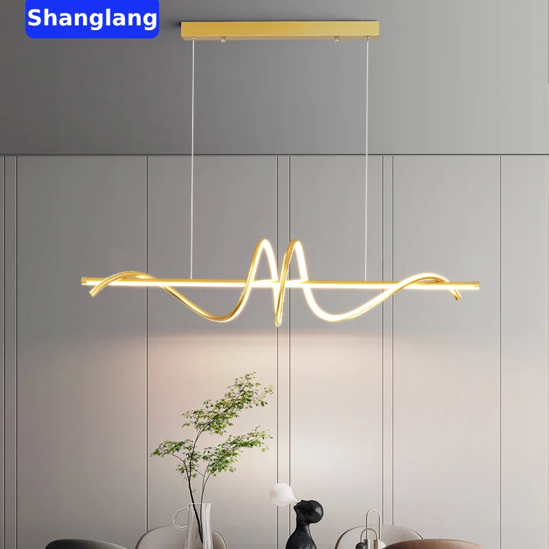 Modern Led Pendant Lights Chandelier For Living Room Gold Wave Lamp Dinning Room Bedroom Kitchen Hanging Pendant Lamp