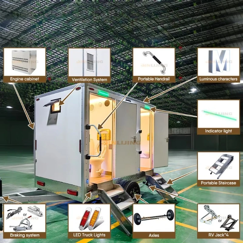 Rimorchio per WC con doccia mobile portatile per bagno esterno in fabbrica in vendita