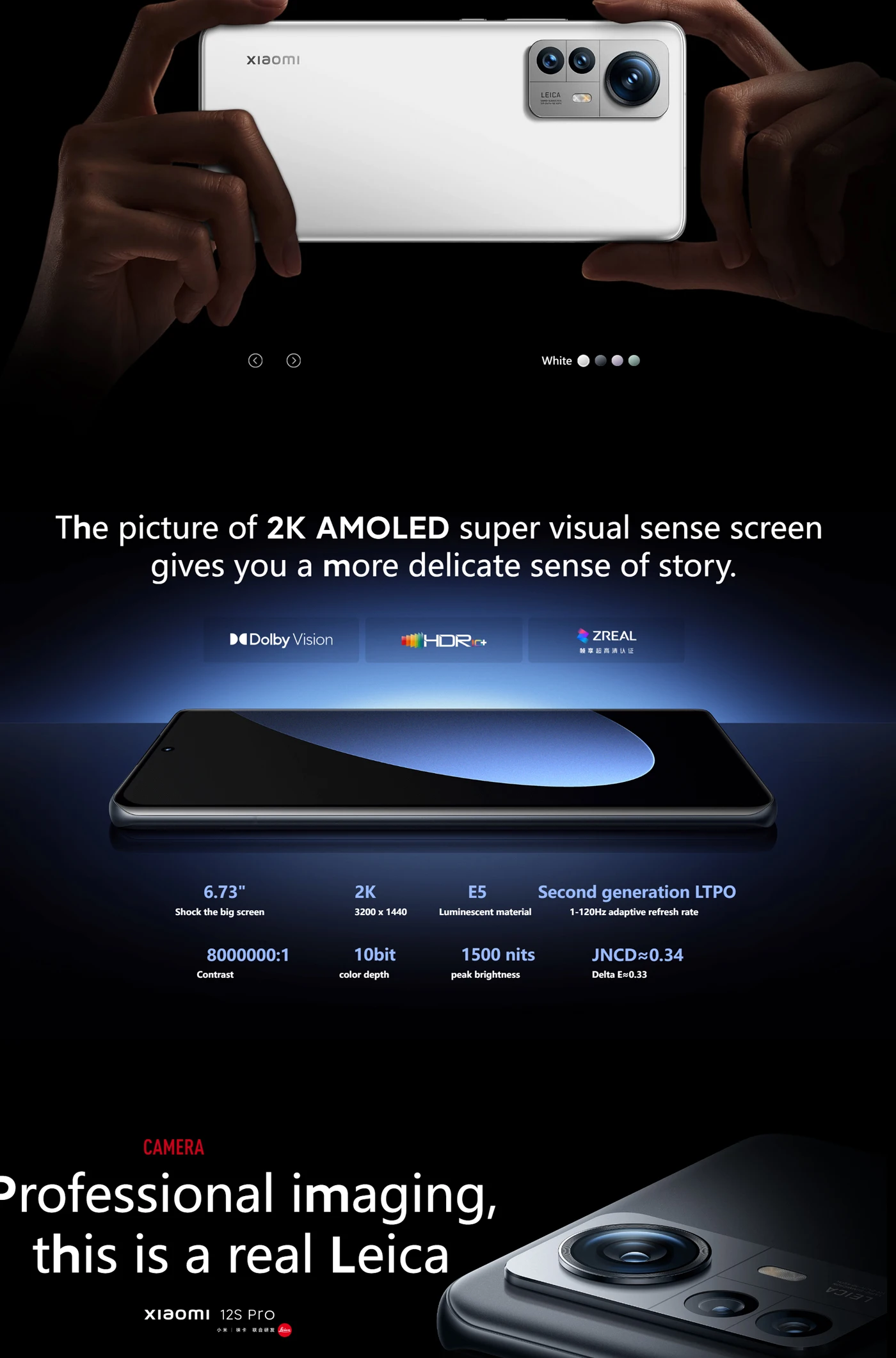 هاتف Xiaomi 12S Pro 5G 6.73 بوصة 3200x1440px AMOLED Snapdragon 8+Gen1 3.2 جيجا هرتز بطارية 4600 مللي أمبير في الساعة 50 ميجابكسل مستعمل