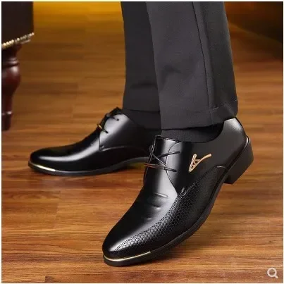 Men's Leather Shoes Lace-Up Casual Shoes Business Dress Men's Shoes Breathable Wedding  Wear-resistant  Men 2024