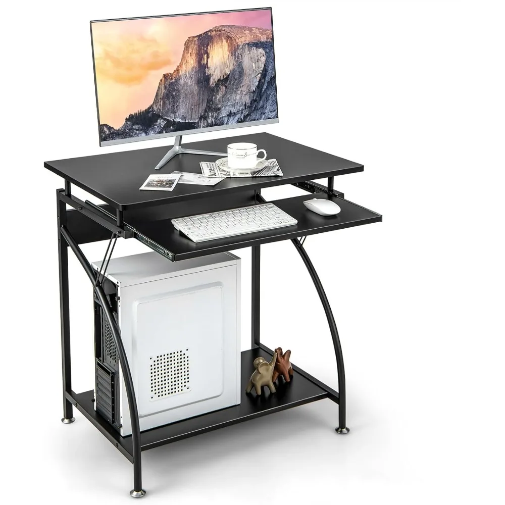 

Small Computer Desk with Keyboard Tray, Home Office Desk Workstation with CPU Stand, Study Writing Desk for Small Spaces