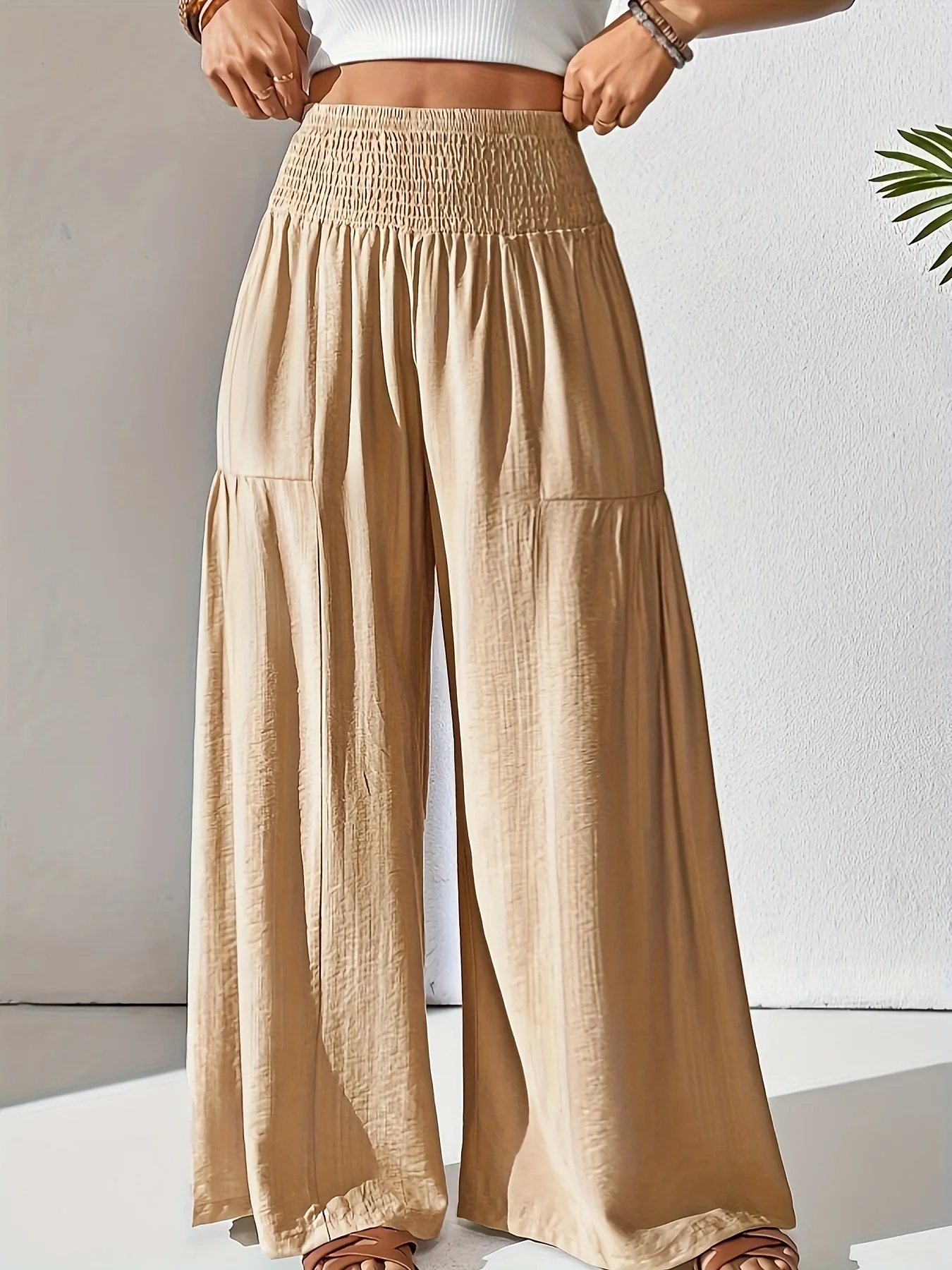 Vacation-Style Loose High-Waisted Pleated Wide-Leg Pants for Women, Summer Cotton-Linen Drapey Pants That Cover the Body and Make You Look Slimmer, Casual Pants for Beach Vacations and Commuting, Versatile Skirt Pants