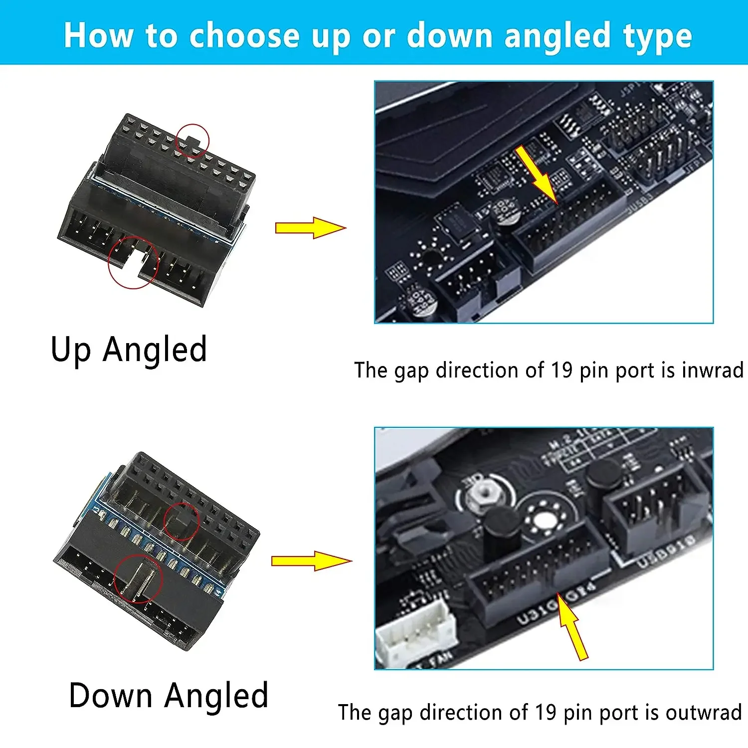 1/2PCS Right Angle USB 3.0 19/20-Pin Male to Female Extension Adapter 90 Degree Turn Connector for Desktop Motherboard