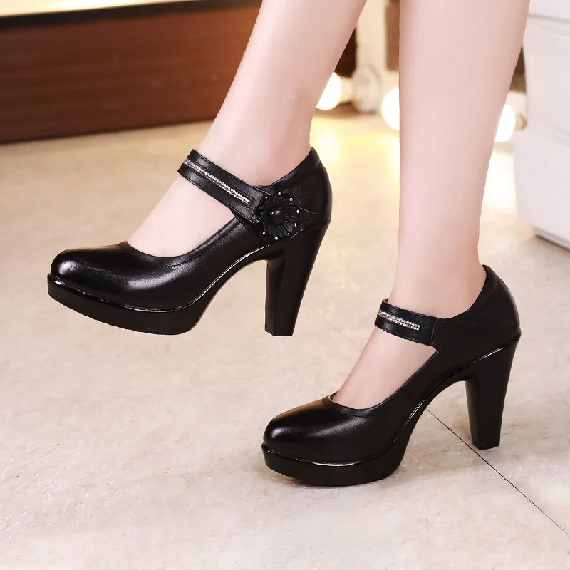 

41 42 43 Block Heel Platform Shoes Women Pumps 2024 Spring High Heels Shoes Ladies Mary Jane SHoe Plus SIze Office Work Shoes