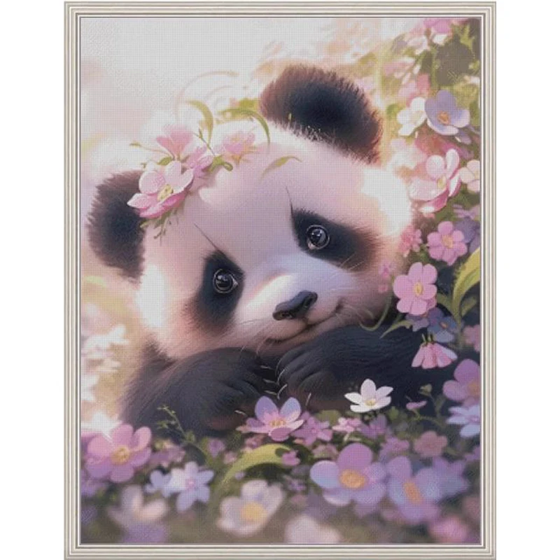 

Panda Flowers 14CT 16CT Print On Canvas Cross Stitch DIY Set Chinese Pattern Kit Needlework Embroidery 153 Colors