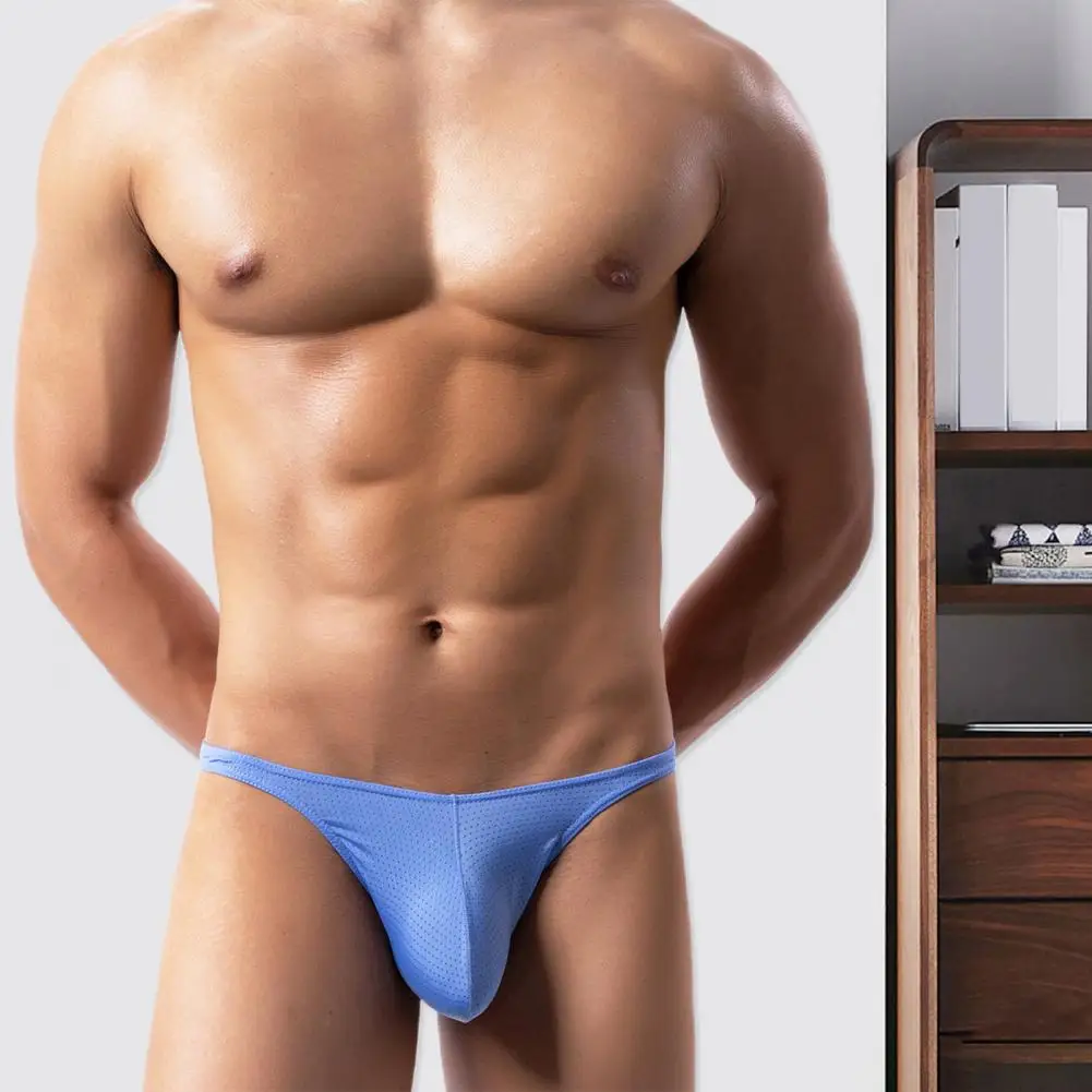 Men Underpants Highly Elastic Breathable Non-Fading Low Waist Friendly to Skin Moisture Wicking Nylon Stretchy Mesh Men Briefs B