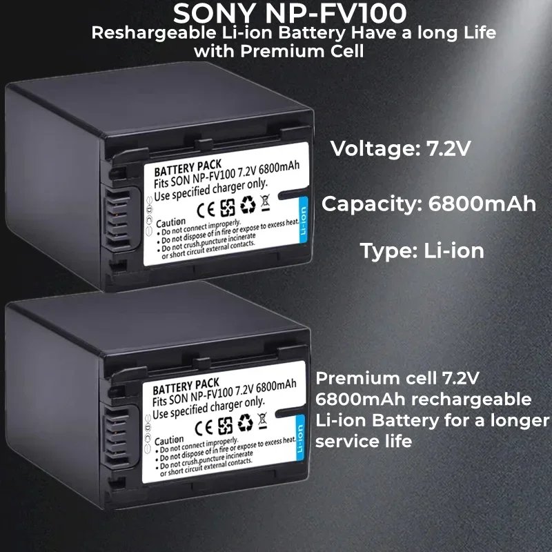 1-5Pack 7.2V 6800mAh NP-FV100 battery. For Sony DCR-SR15 SR21 SX15 SX21 SX44 SX45 SX63 SX65 HDR-CX105 CX110 CX115 CX130 CX150