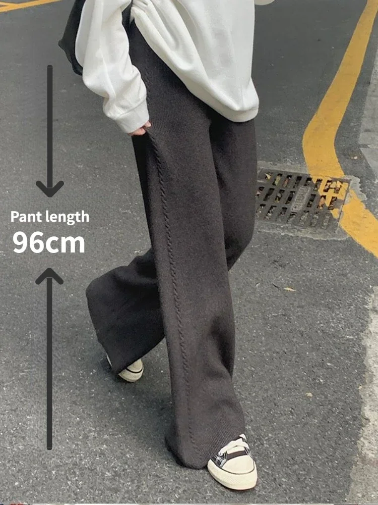 Knitted Wide Leg Pants Women LOOSE Casual High Waisted Women\'s Winter Warm Pants Drawstring Fashion Autumn Elegant Women\'s Pants