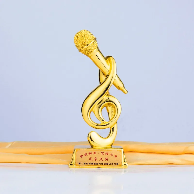 Customized Resin Golden Microphone Trophy, Good Voice Trophy, Music Award Cup, Singing Competition, Home Decoration, 1Pc