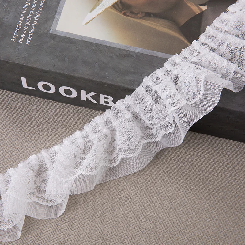 5CM Wide Double Layers 3d Pleated Chiffon Fabric Frilled Needlework Ribbon Dress Collar Ruffle Trim DIY Clothing Sewing Decor