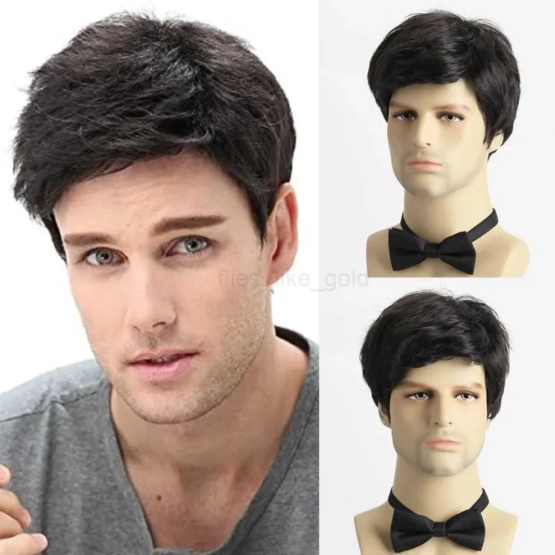 

Short natural curly hair suitable for men young men heat-resistant fiber synthetic wigs W 240801