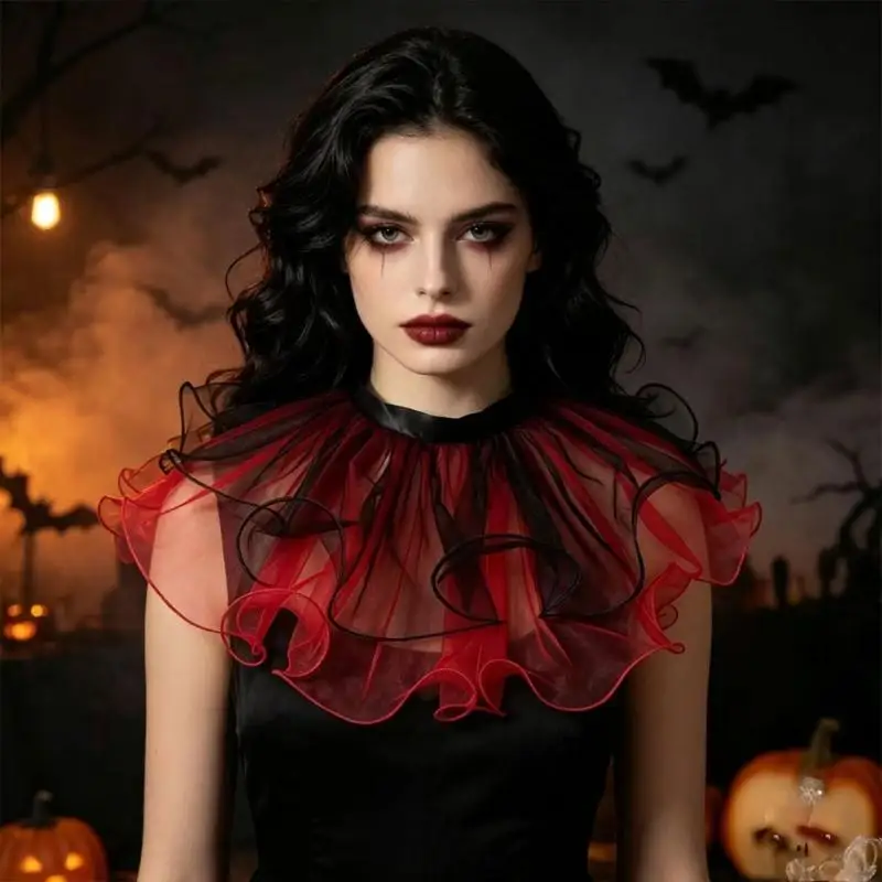 39BD Clown Collar Neckwear for Halloween Costume, Detachable Collar, Decorative Accessory, Easy to Wear for Women Stage Show