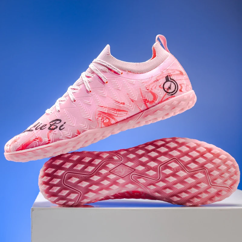 

Fashion Pink Soccer Shoes Men Women Professional AG/TF Society Soccer Cleats Youth Non-slip Men's Football Shoes Big Size 33-46
