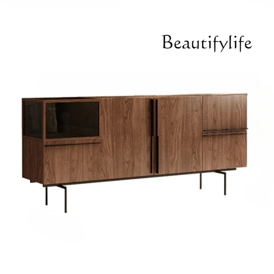 

Italian minimalist walnut side cabinet Nordic light luxury door cabinet Living room locker Dining room tea cabinet