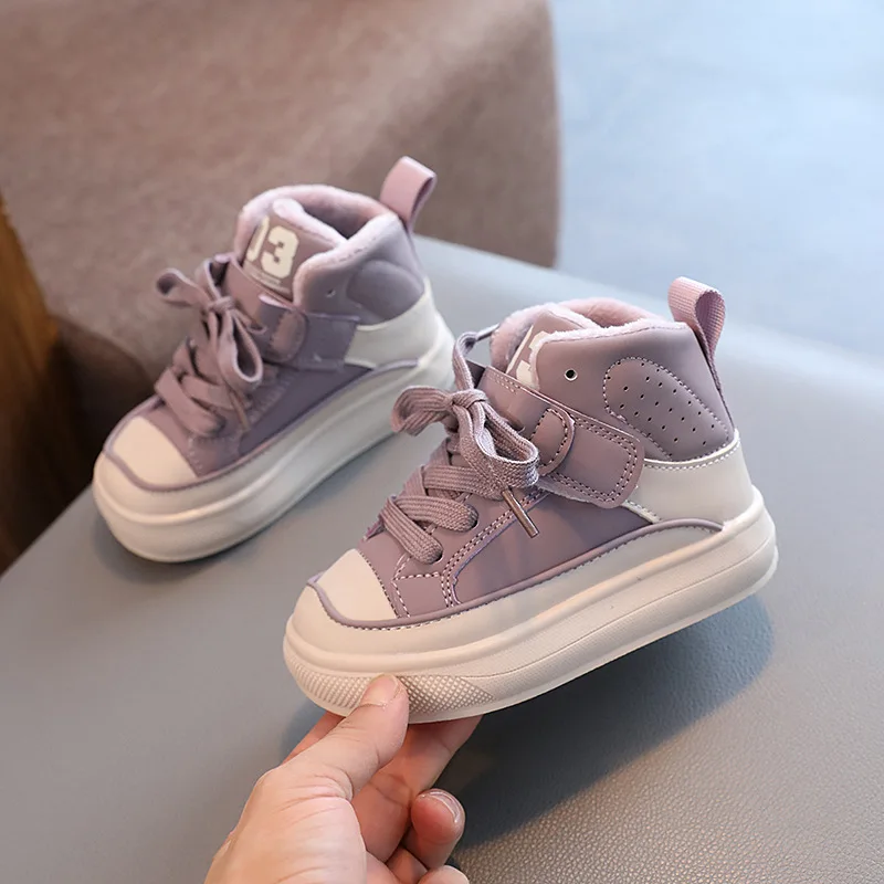 2024 Winter New Children\'s Plush Thickened Casual Fashion Zhongbang Cotton Shoes Soft Sole Sneakers