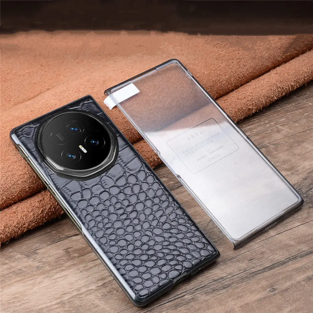 

Premium Cowhide Leather Glass Screen Film Case for Honor Magic V5 Crocodile Business Cover