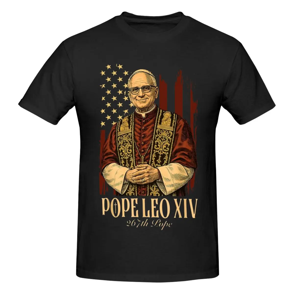 Men Pope Leo XIV Catholic Church Vintage T Shirt Vintage O-neck Cotton T Shirt Homme