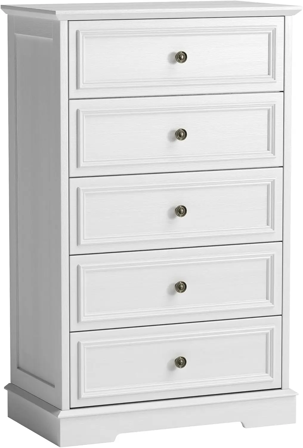 White Wooden 5 Drawer Dresser for Bedroom, Closet, Living Room, and Hallway, 44