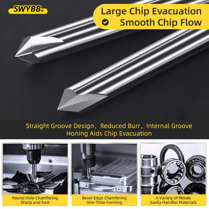 SWYBB 2 Flutes 3 Flutes 60 90 120 Degree Chamfer Milling Cutter Carbide Chamfering Mill Deburring V Grove Router