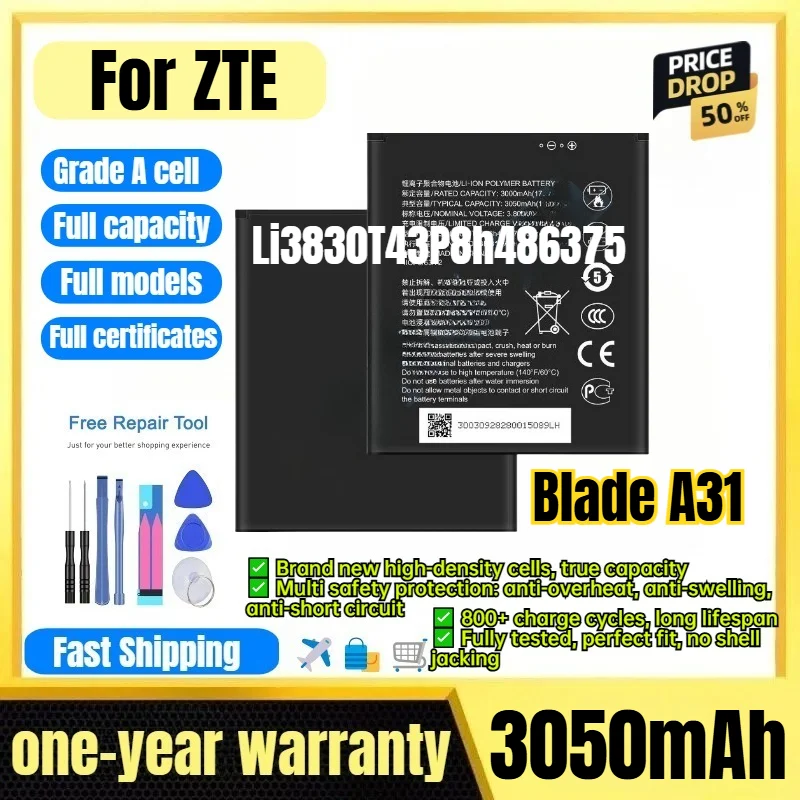 Li3830T43P8h486375 for ZTE Blade A31 Phone Battery 0 Cycle  High Capacity Battery Replacement Bateria Grade A Cell with Tools