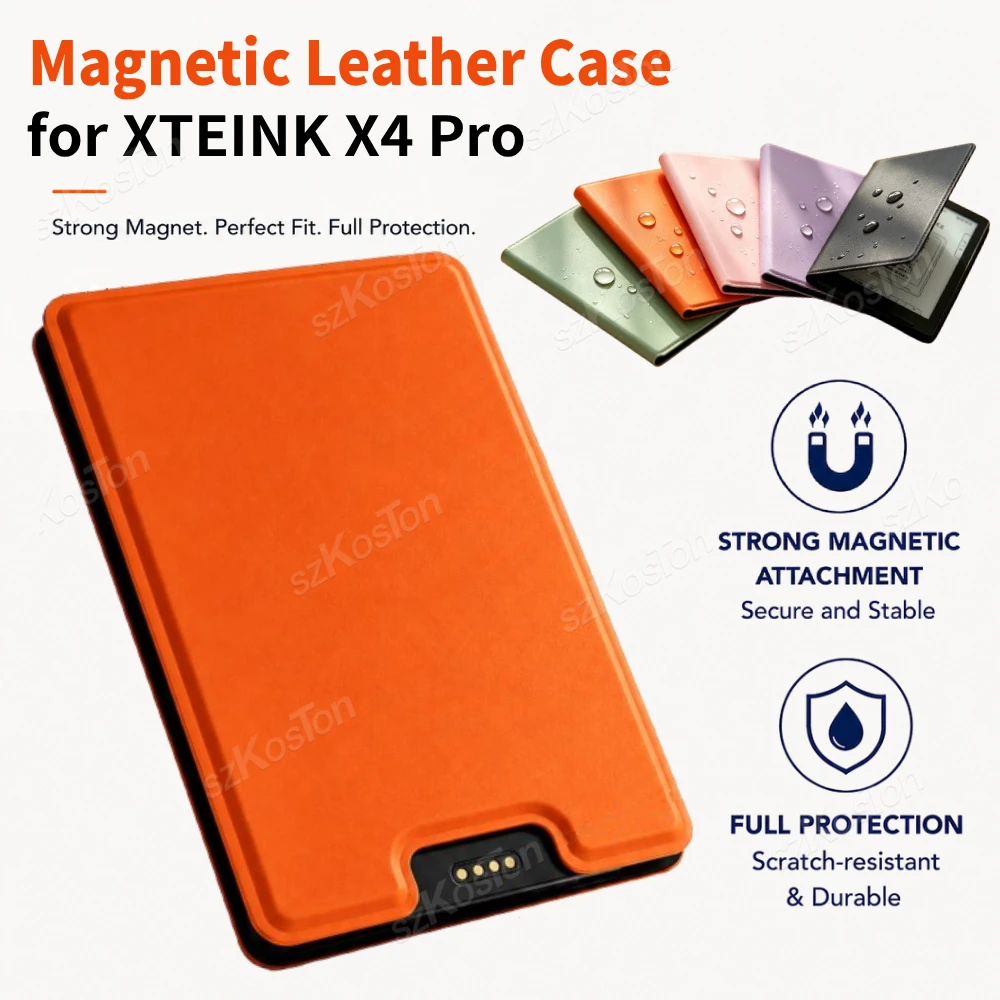 Magnetic Case for XTEINK X4 Pro eBook Reader PU Leather Protective Cover for XTEINK X4 Pro eReader Anti-Scratch Protection Shell