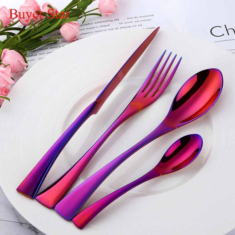 8-24PCS Buyer Star Stylish Tableware Set Flatware Cutlery Stainless Steel Utensils Kitchen Dinnerware Include Knife Fork Spoon