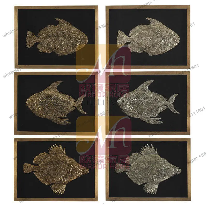 American fish specimen animal decoration painting gold acrylic object restaurant wall hanging wall decoration