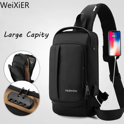 Running Large Capacity Men Usb Waterproof Sports Multifunction Shoulder Crossbody Bag Messenger Chest Sling Travel Pack for Male